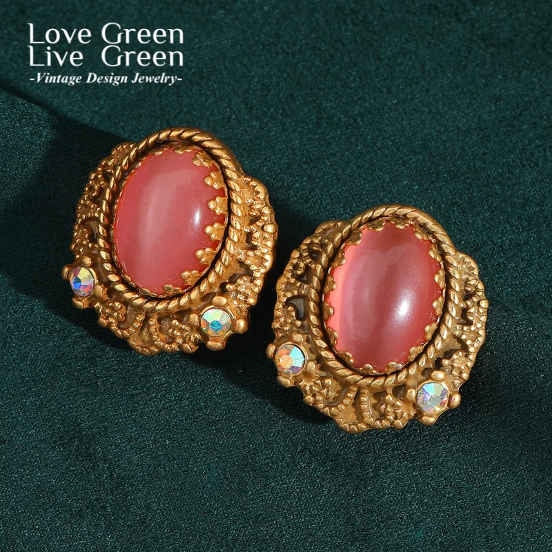 

Vintage Pink Earrings Rhinestones Zircon Gold Color Oval Opal Luxury Quality Designed Valentine Day Gift For Girlfriend 2025