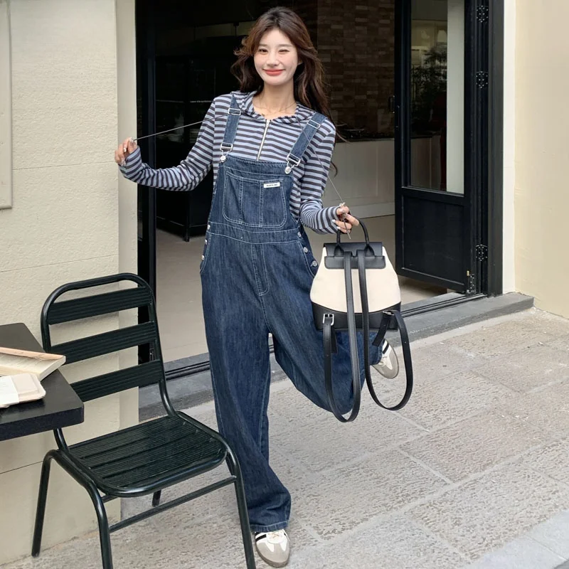 

Salt And Sweet Denim Overalls Set Women's Casual Loose Wide Leg Pants Two Piece Suit Spring 2024 New Sle Commute High Waist