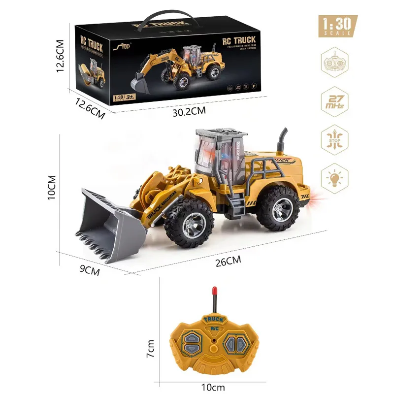 Rc Car Toys Truck 1:30 Wheel Shovel Loader 6CH 4WD Metal Remote Control Bulldozer Construction Vehicles For Boys Hobby Toy Gifts