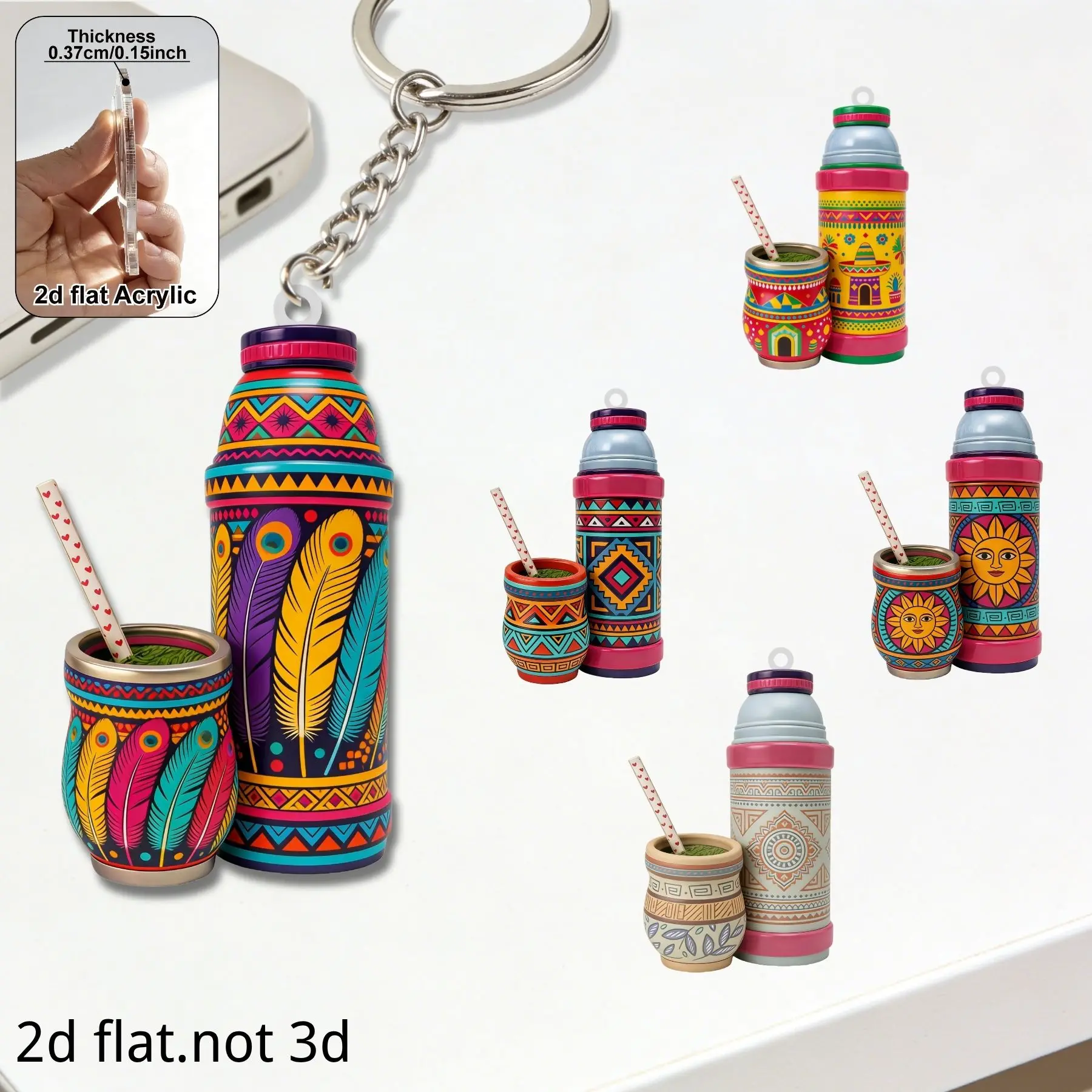 Thermos Cup Keychain,2D Flat Acrylic Pendant,Mate Cup Themed Ornament Charms,Hanging Decoration for Car/Bags/Festive/Party/Gift