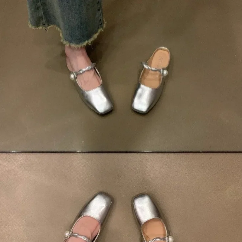 French Flat Silver Toe Slippers Summer Korean Version High-end Feeling Lazy Sandals