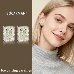S925 sterling silver plated platinum and golden rectangle earrings classic Excellent ice cut white G zircon earrings for women