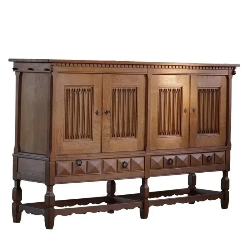 

French retro solid wood neoclassical entrance cabinet dining side cabinet storage small apartment display cabinet
