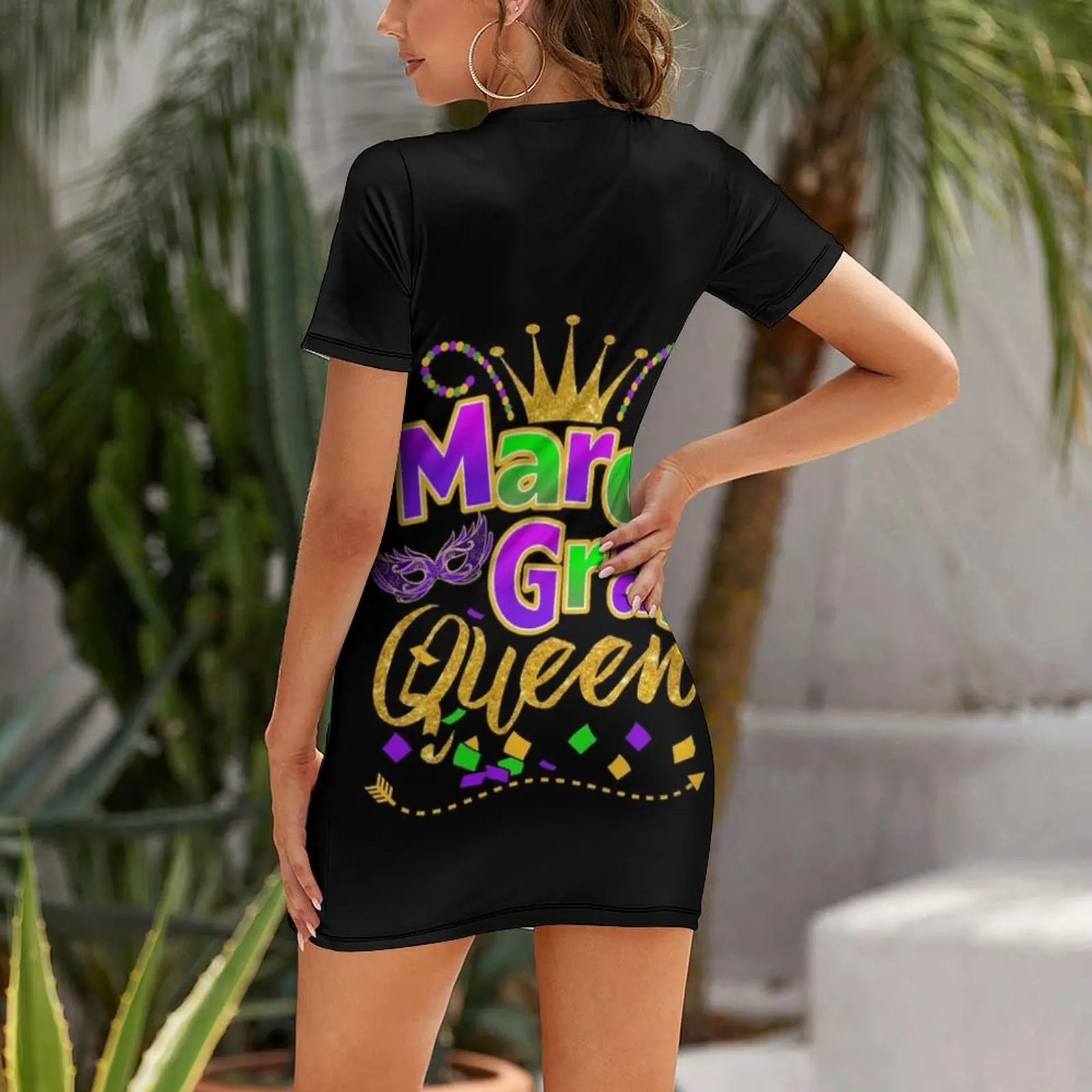 Mardi Gras Queen Crown Festival Carnivals T Shirt Gift And Accessories, Queen Of Mardi Gras Costumes Women S Short Sleeved Dress