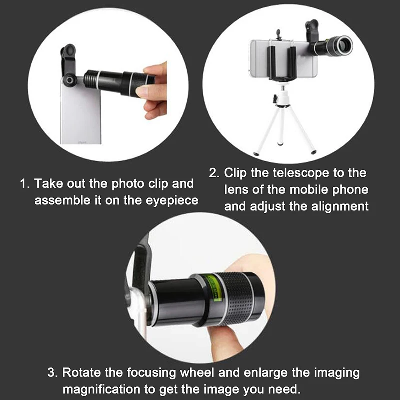 Objectif de téléphone à Clip 12x, Zoom optique HD, caméra Macro, Kit pour Smartphone universel, mise au point de télescope