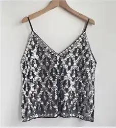 Women's Sequined Bead Camisole, Bling Bling, Shiny Tank Top, Sexy Club Top, Women Fashion