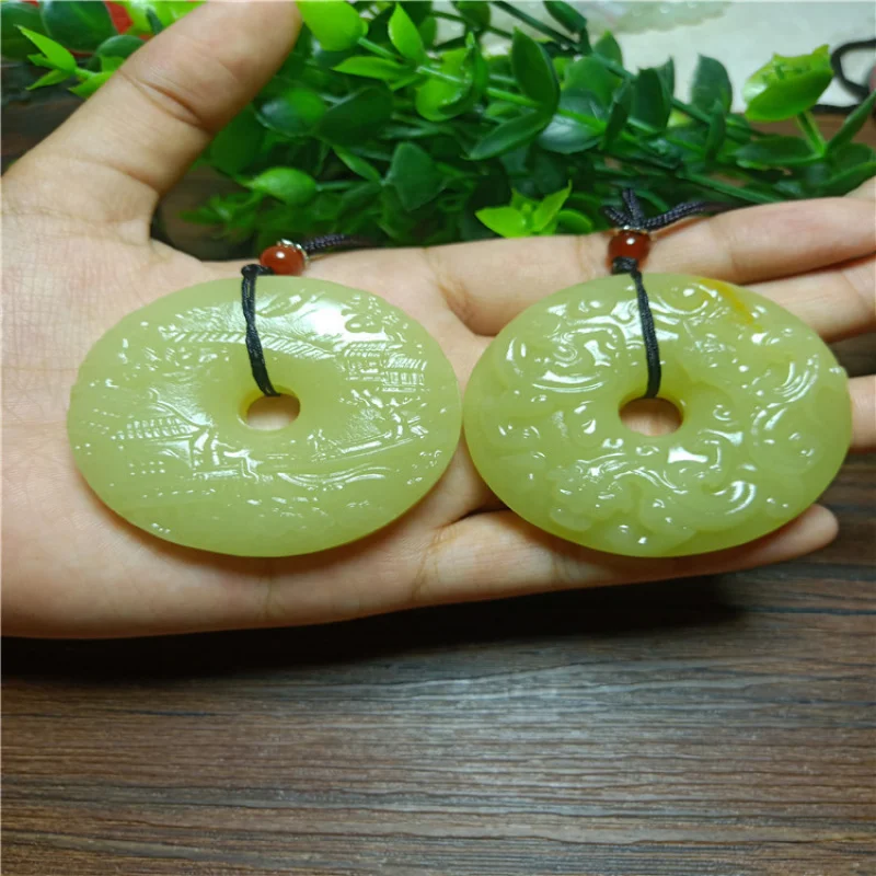 

Supply of Afghan Jade Round Green White old real natural stone Carved Round Ring Pendant