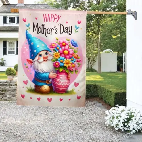 Happy Mother's Day Gnome Flowers Flag Garden Flag House Flag 2 Sided