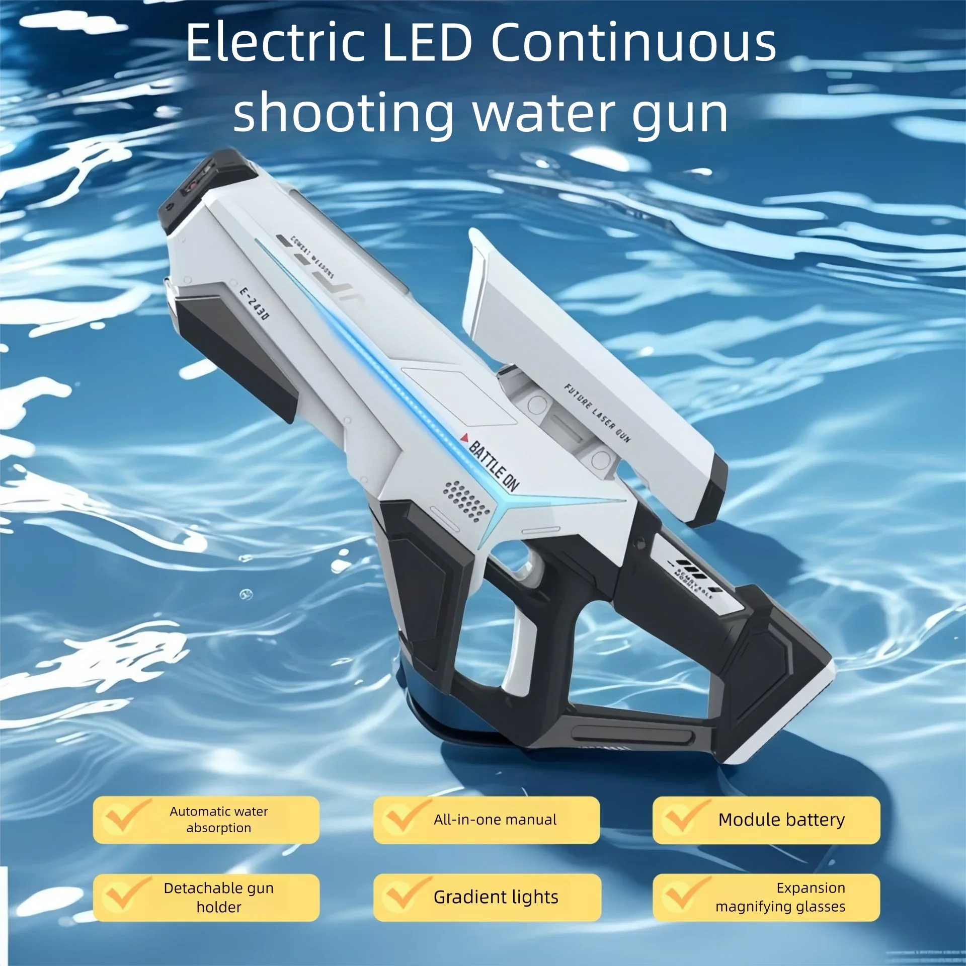 Pistolet à eau électrique amélioré, jouet avec LED, grande capacité, pistolet à eau à pulvérisation continue, jouets d'extérieur pour piscine, cadeau pour enfants et adultes