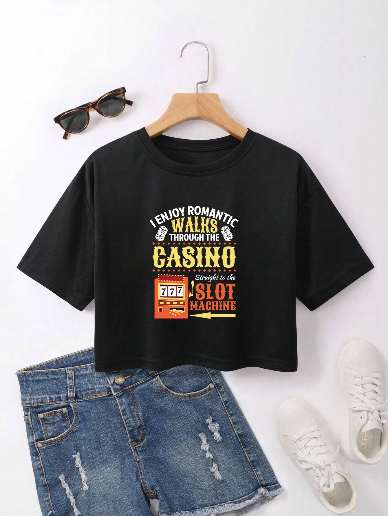 GASINO letter Lottery machine Graphic Short T-Shirt Women's clothes Summer Fashion Harajuku Casual O-Neck Short sleeve short top