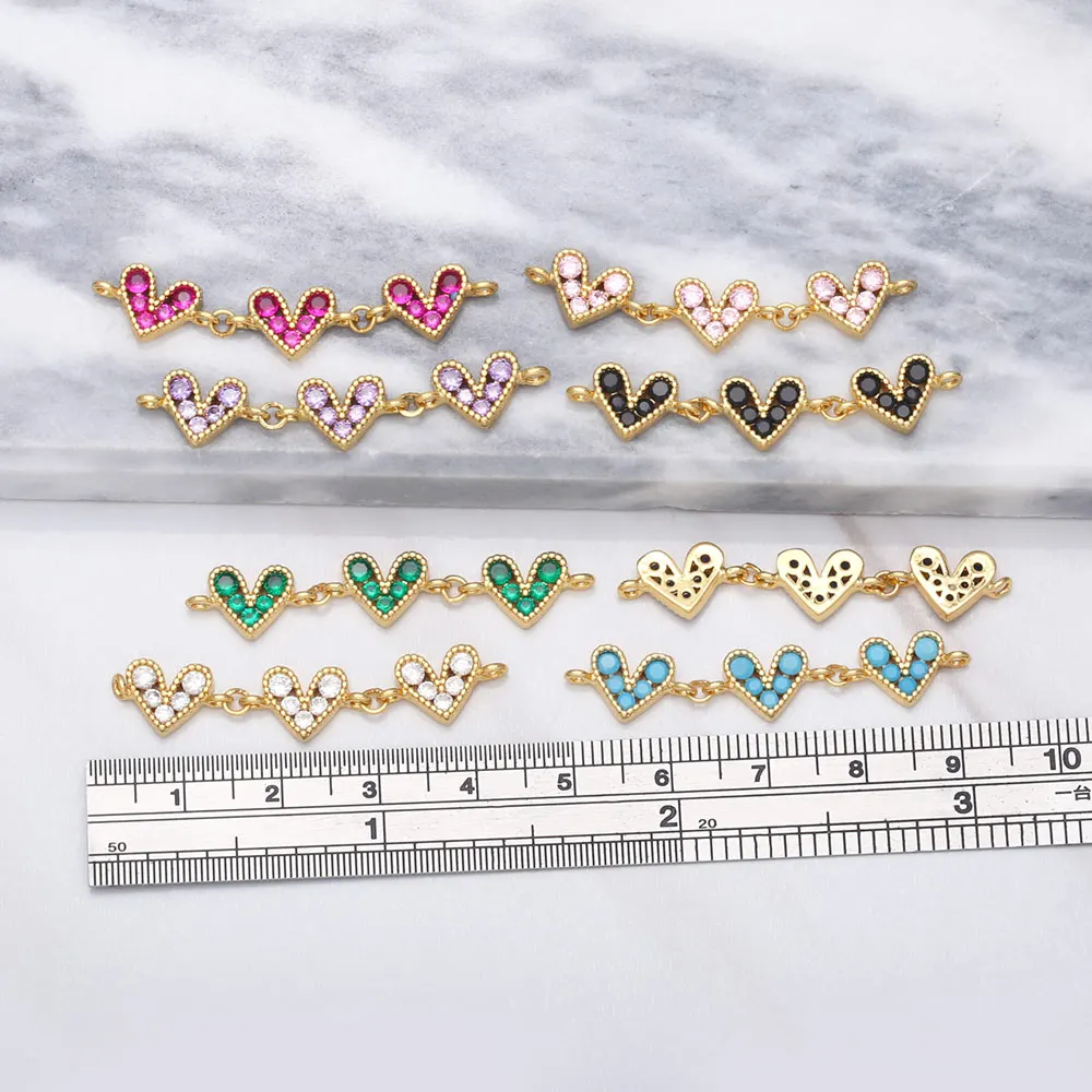 OCESRIO Multicolor Heart Pendants for Necklace Gold Plated Cubic Zironia Copper Heart Bar Charm for Jewelry Making pdta740
