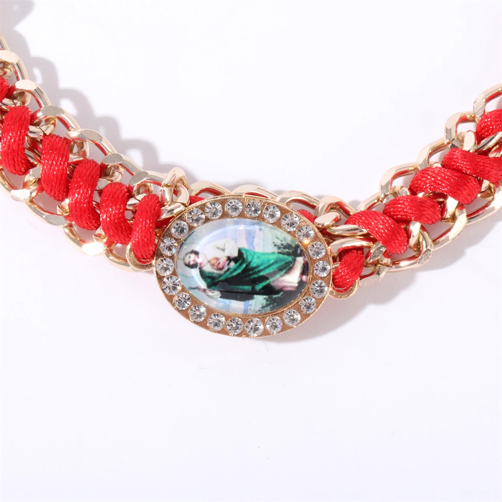 12 Pieces Colorful Aluminium Chain San Judas Virgin Mary San Benedict Medal Handmade Braid String Bracelet As A Gift For Prayer