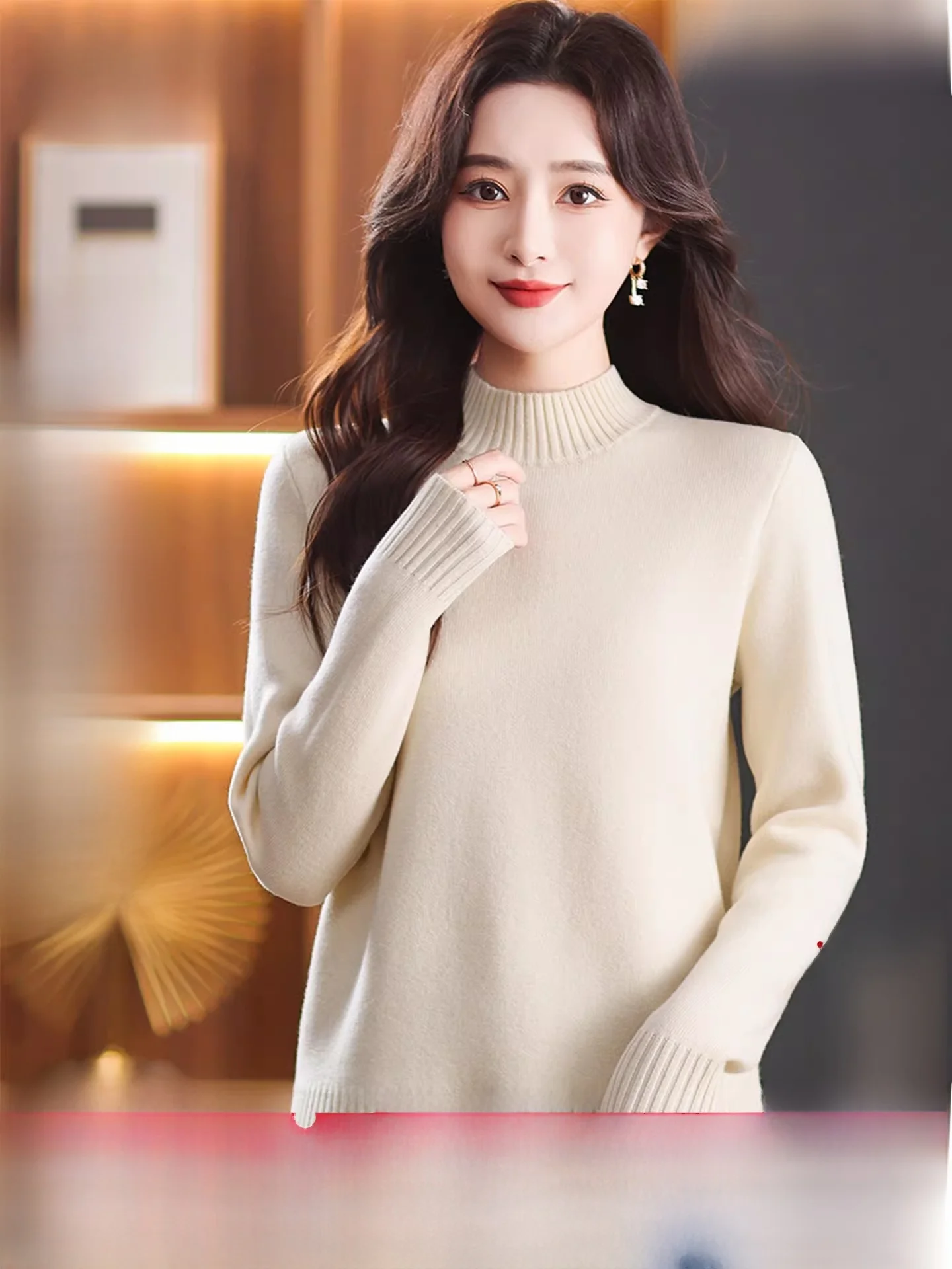 

Warm Fce Lined Woolen Sweater Women's Casual f High Collar Full Wool Soft Comfortable Long Sve Knitwear for Autumn W...