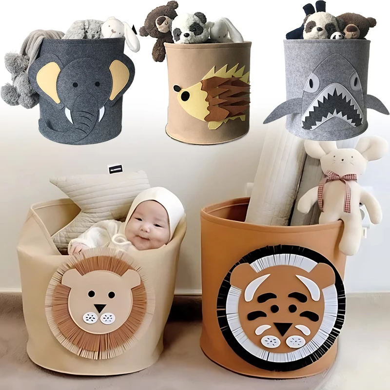 

Cute Cartoon Animal Felt Storage Basket Foldable Korean Style Large Capacity for Toys Clothes Shoes Portable Laundry Organizer