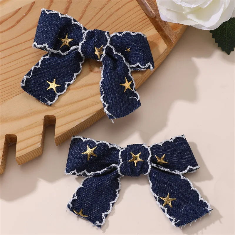 2/8 Stück/Set Star Denim Bow Haarspangen – Alligator-Clips für doppelte Pferdeschwänze, niedlich und vielseitig, ein unverzichtbares Accessoire für den Alltag. – Detail 9