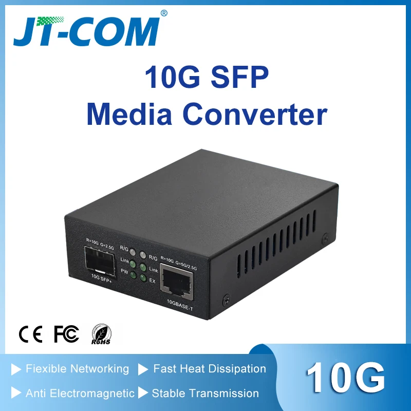 JT-COM 10G SFP + 파이버 to RJ45 미디어 컨버터, SFP + 10, 100, 1000M, 10G 이더넷 컨버터 트랜시버, Cisco 등 호환