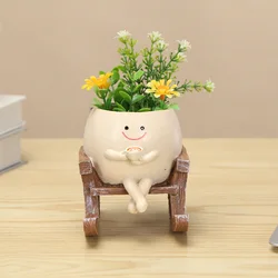 Creative Rocking Chair/Swing Face Planter Pot Flower Pot Cute Resin Head Planters Home Garden Supplies for Indoor Outdoor Plants