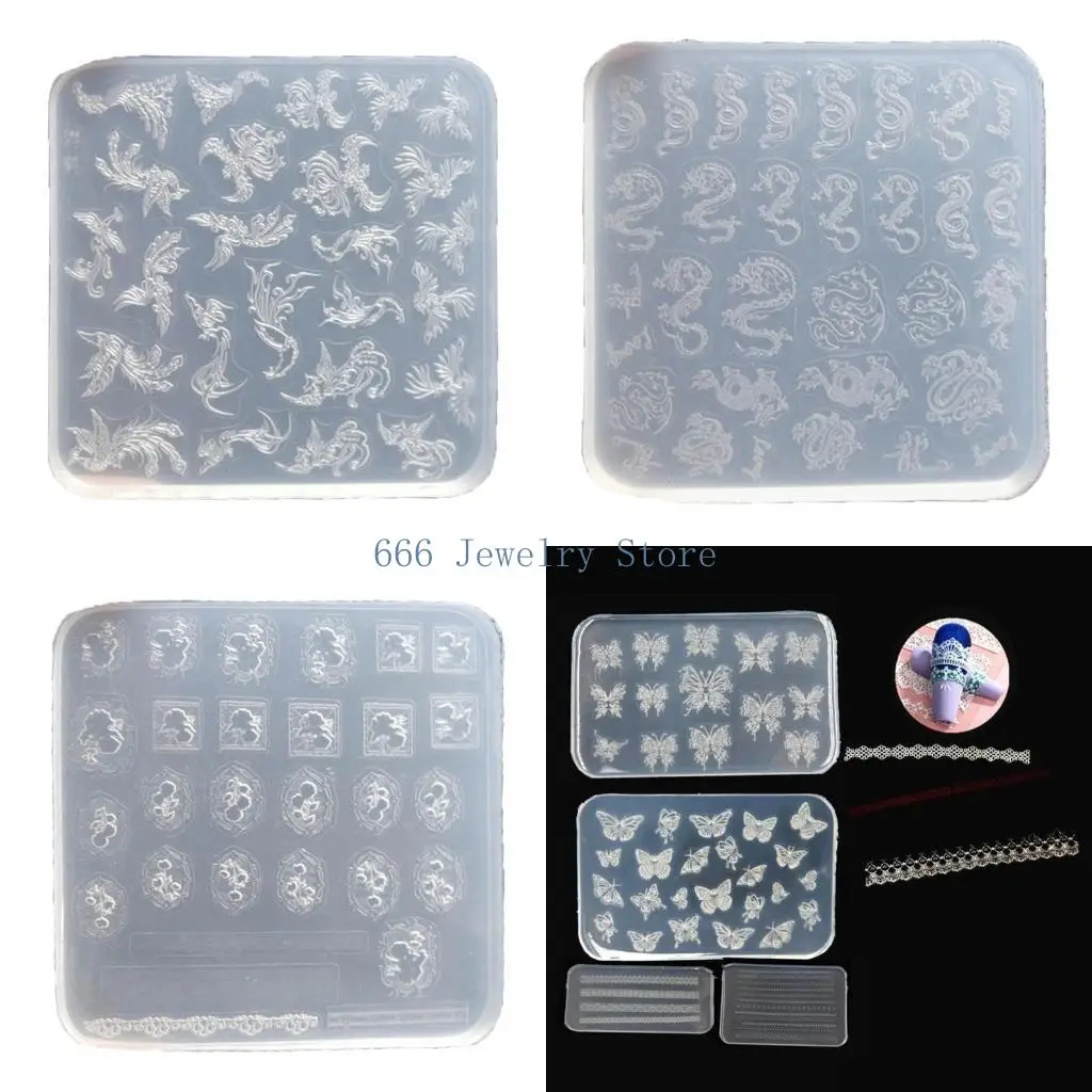 

F2TD 3D форма для дизайна ногтей с различными узорами, шаблон для резьбы, наклейка, трафаретные инструменты, формы для любителей