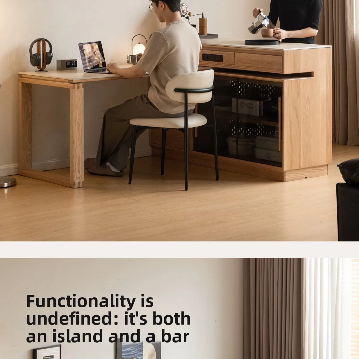 LMM solid wood island table modern simple restaurant integrated dining table side cabinet household