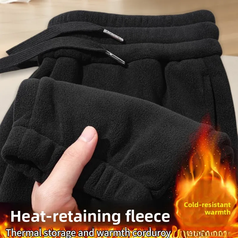

Double-Sided Fce Men's Autumn Winter Thiened Warm Loose Fit Sweatpants Elastic Waist Long Trousers Youth Trendy Color