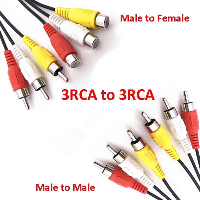 1.5M 3 RCA Male to 3 RCA Male/Female Connector Composite Audio Video AV Extension Cable Plug Cables