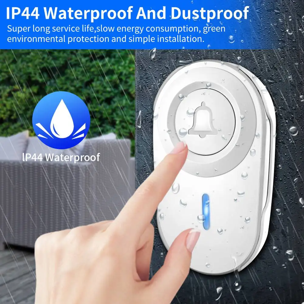 ONMYST Smart Home Wireless Doorbell IP44 Waterproof Doorbell Chime Kit 48 Chords LED Flash Security Alarm Door Bell