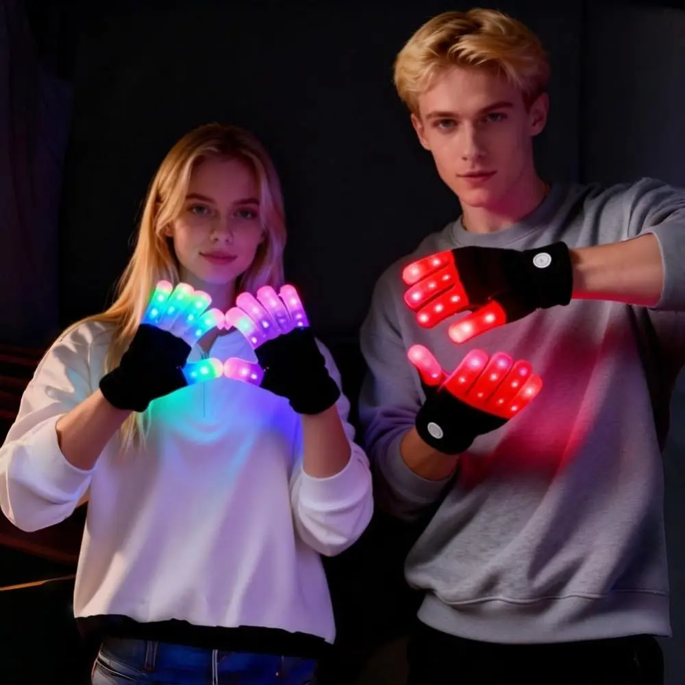 New 7 Colors Light Show LED Rave Glove Light up Breathable Finger Gloves Funny Flashing Mittens Concert/Party/Activity Props