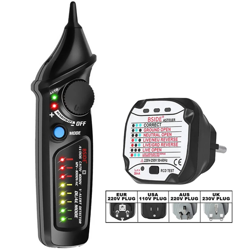 BSIDE Circuit Safety Checkup Kit AVD06 Voltage Detector And Socket Tester RCD GFCI Test NCV Continuity Neutral Live wire check