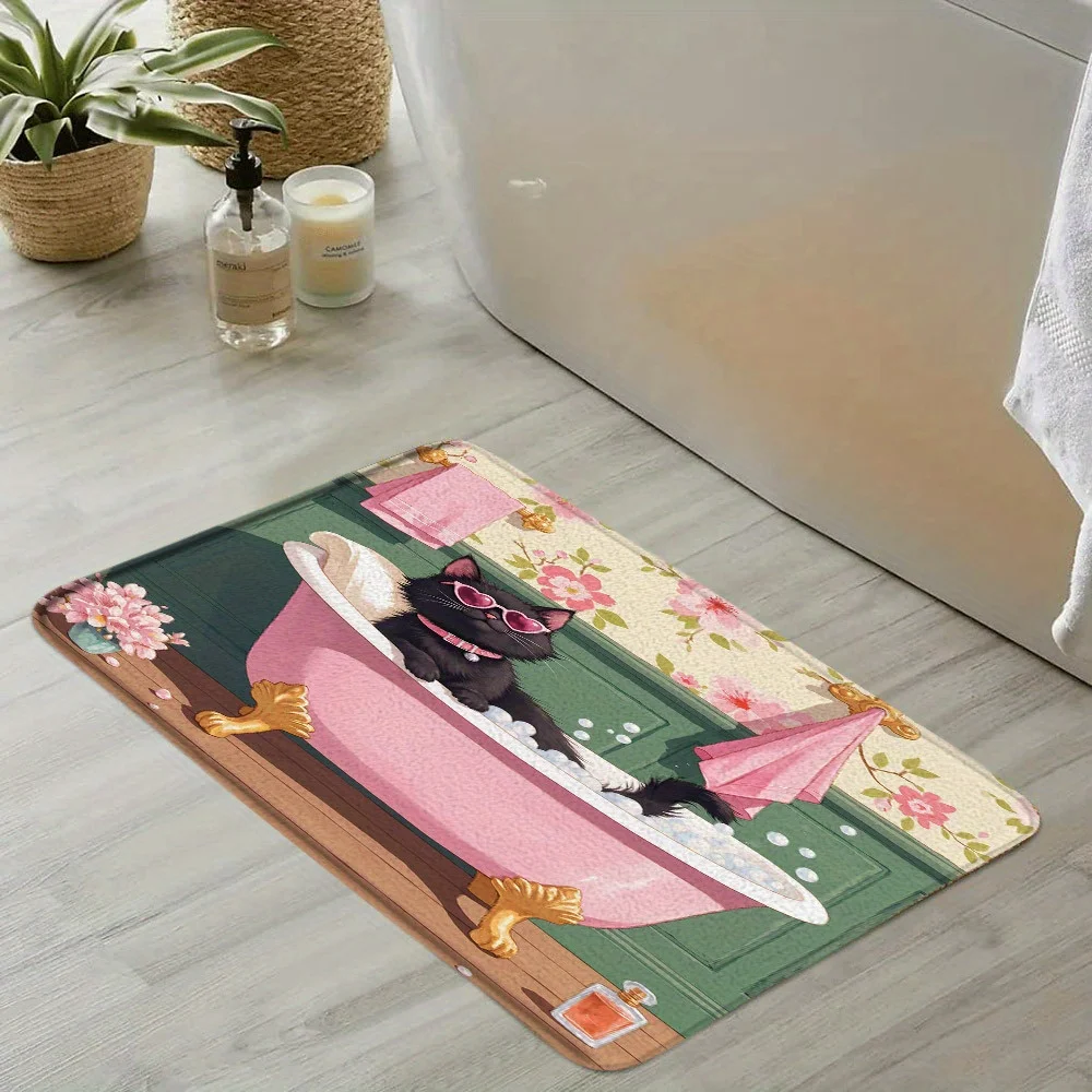 Cute Vintage Printed Anti Slip Dust Absorbent Doormat Bathing Black Cat Floor Rug for Household Indoor Entry Home Decor Mat