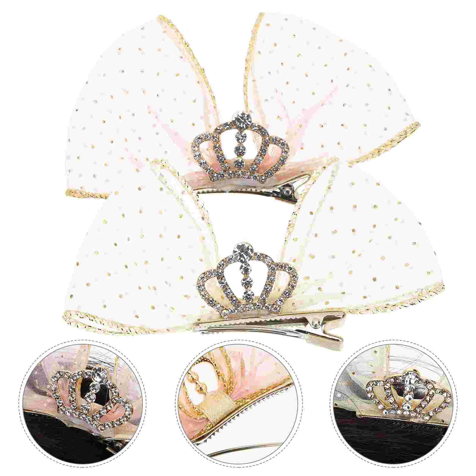 

2 Pcs Children's Crown Barrette Girls Hair Clip Bows Decoration Women Hairpins Barrettes for