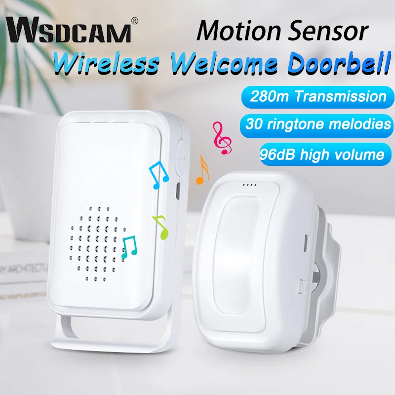 Wsdcam timbre de bienvenida inalámbrico, Detector de Sensor de movimiento PIR, alarma de seguridad, timbre de puerta inalámbrico inteligente,