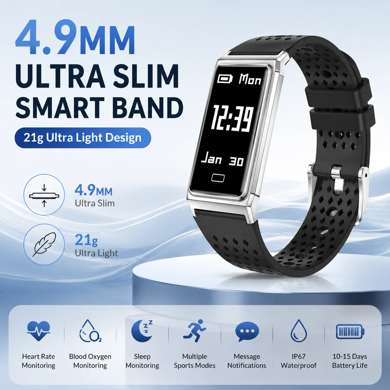LIGE New 4.9mm Ultra-thin Smart Bracelet Heart rate Sleep Monitoring Bands Waterproof pedometer Men Smart Watch For Android ios