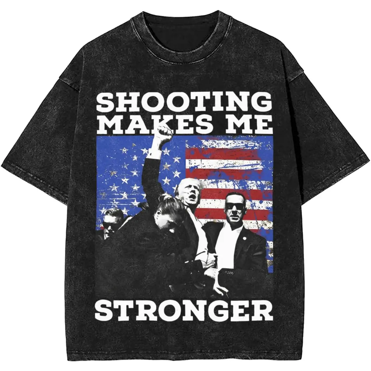 Harajuku Washed Shirt Trump Shooting Makes Me Stronger Merch Vintage T-Shirts Oversize Donald Trump Rally Shot Streetwear Tees