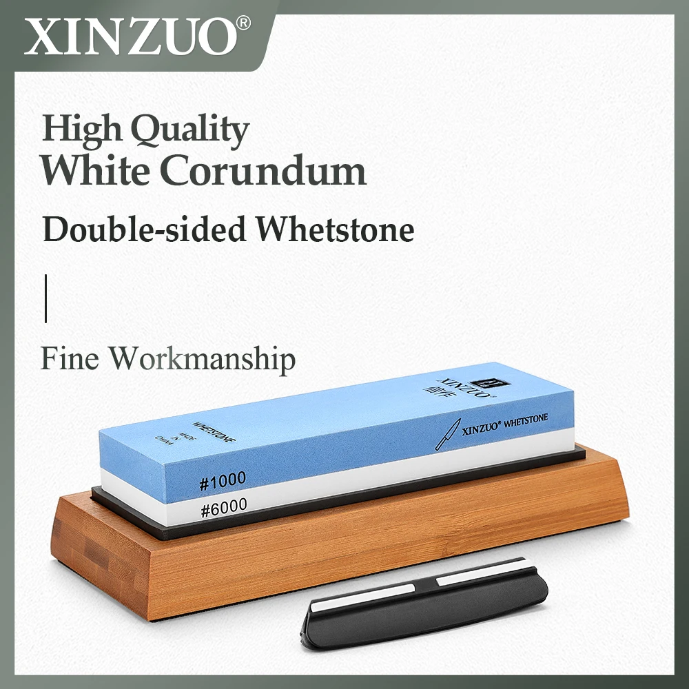 

XINZUO New Sharpening Stone 1000&6000 Grit Double Sided Whetstone For Kitchen Knives With Non-Slip Bamboo Base Free Angle Guide