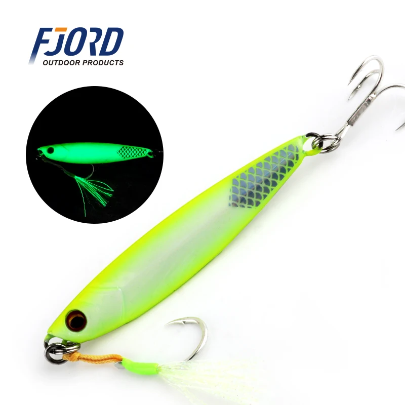 FJORD Flache, langsam leuchtende Metall-Jig-Blei-Angelköder, Salzwasser, 20 g, 30 g, 40 g, 60 g, Shore Casting, künstliche Köderhaken, Angelgerät