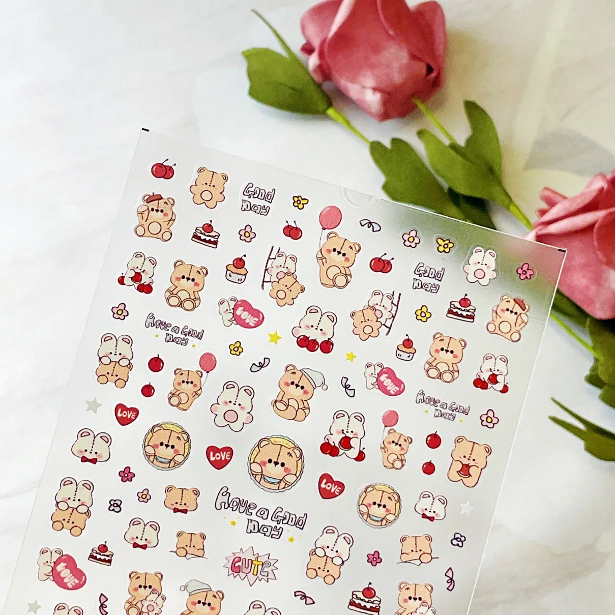 1 sheet tomoni Bear graffiti thin tough nail sticker explosive Japanese cute nail sticker factory wholesale nail sticker