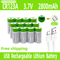 Cr123A Battery Rechargeable 3.7V Lithium Ion Cr123A 16340 Suitable for Led Flashlight Travel Wall Battery Type-C USB Cable Fast Charging