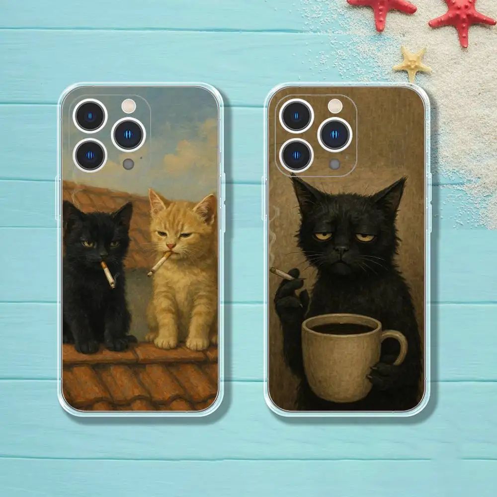 

Stylish Cat Smoking Pattern Phone Case For iPhone 13,16,11,14,15,17,12,Air,Mini,Plus,Pro,Max,Plus,E Clear Soft Cover