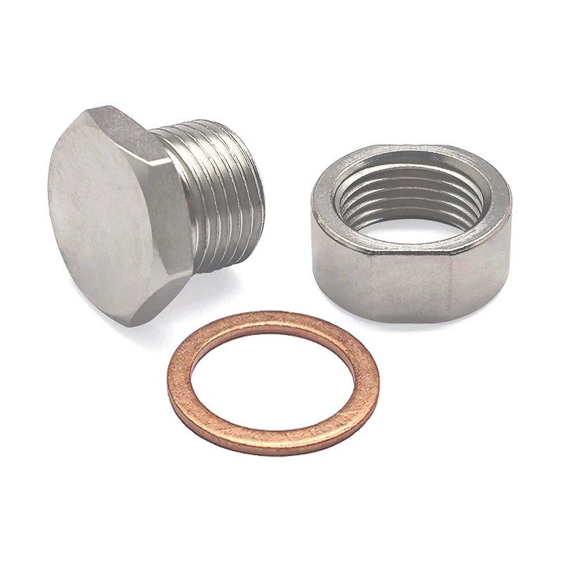 Steel O2 Oxygen Sensor Steel Weld Bung 18 x 1.5 Plug And Nut With Gasket
