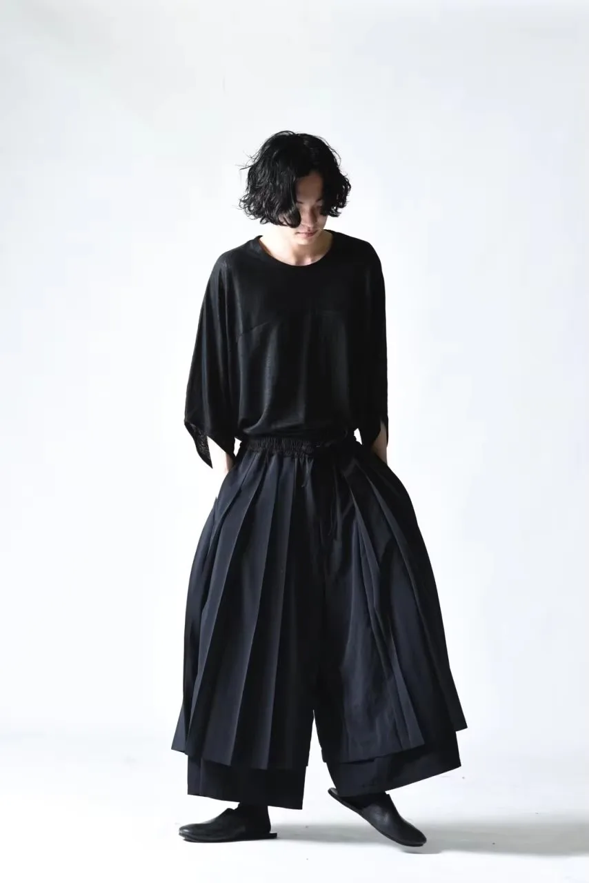 27-46 ใหม่ 2025 ผู้ชายผู้หญิงเสื้อผ้าYoshi Yamamotoสไตล์SuperหลวมจีบกระโปรงกางเกงกางเกงคนรักPlusขนาดเครื่องแต่งกาย