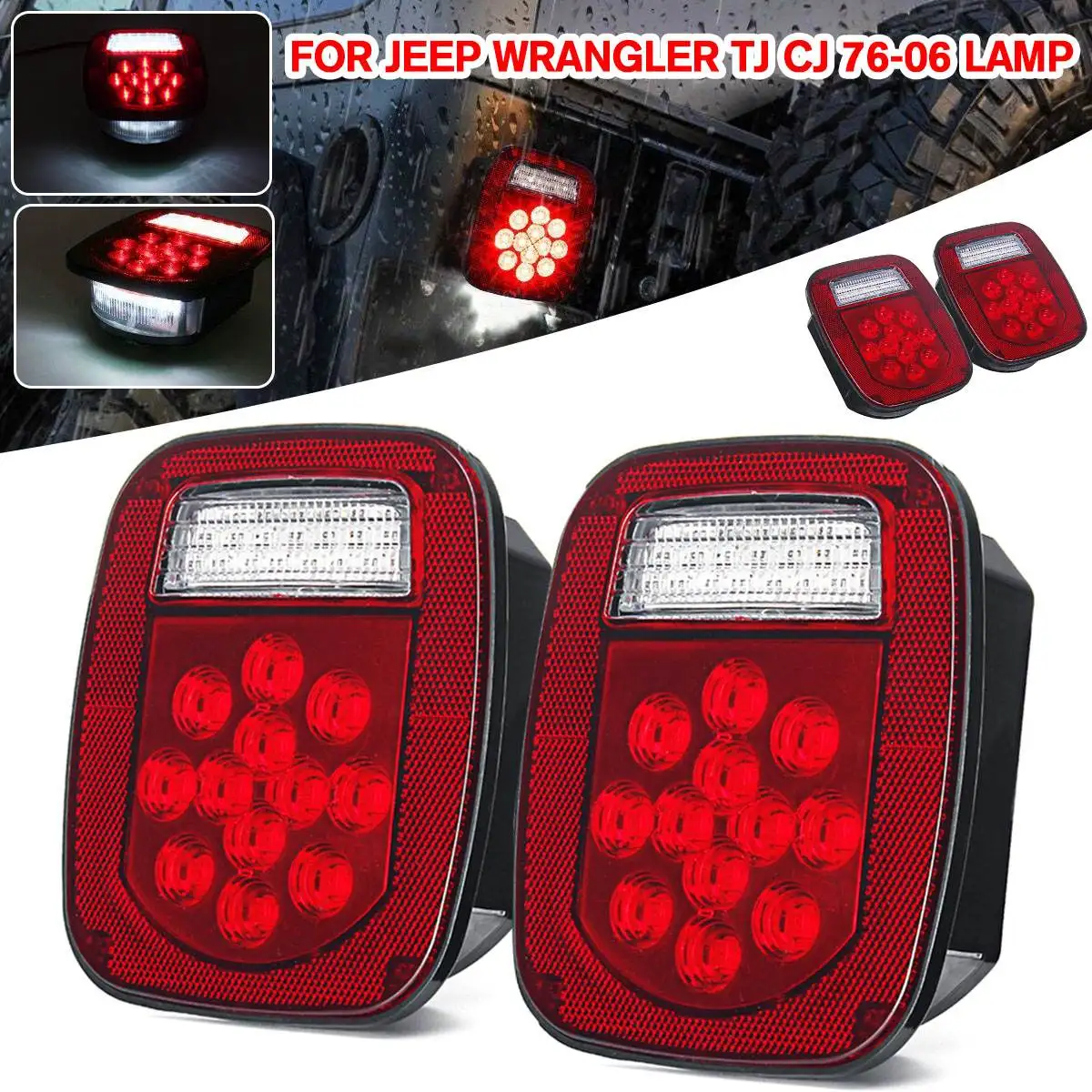 2 Pcs LED Car Stop Rear Light Warning Lights Reverse Running Lamp for Truck/Trailer/Boat for Jeep for Wrangler TJ CJ 76-06