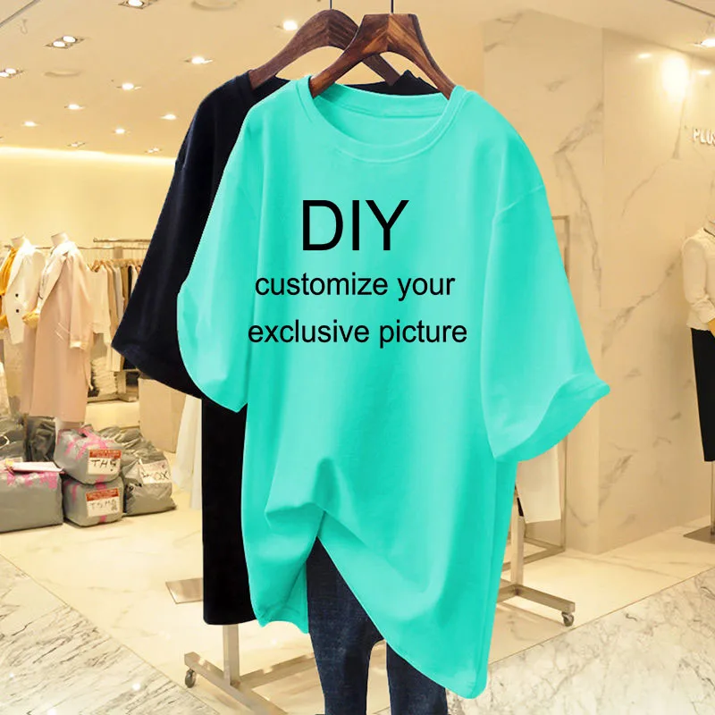

Women's Clothing Fashion Pure Cotton Short Sleeve Customized Tops Summer Casual Loose O-neck Tshirt Your Exclusive Tee 40-105Kg