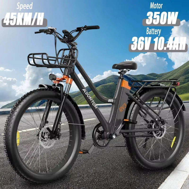 Electric bicycle 350W Motor 36V10.4AH Lithium Battery adult Electric Bike 26 inch Fat Tire Urban commuting and leisure E-bike