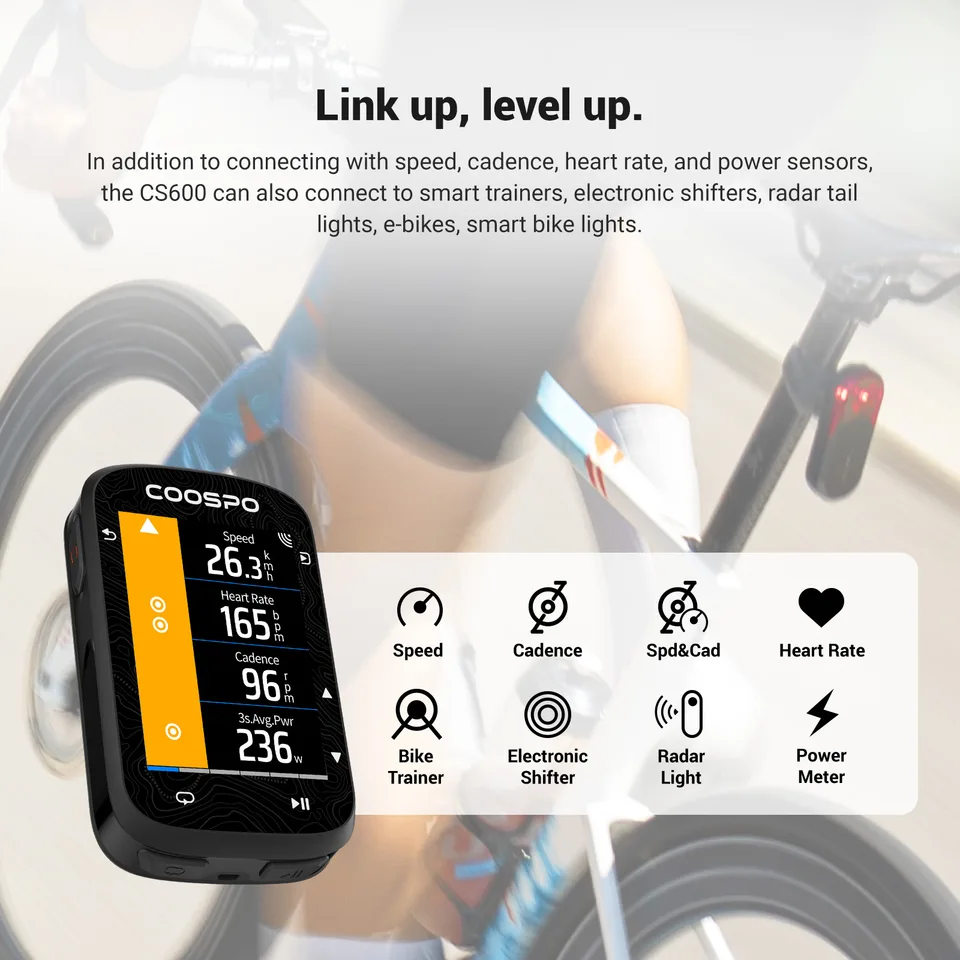 CS600 IPX7 2.4インチ タッチスクリーン バイクコンピューター GPS