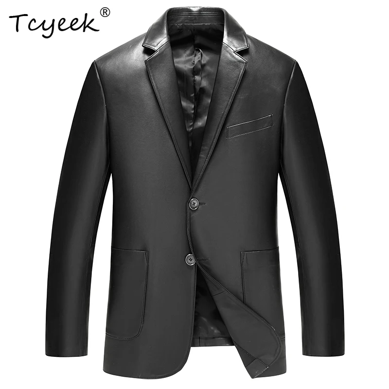 

Tcyeek Натуральная овчина Весна Осень Высококачественный модный костюм с воротником Черная мужская куртка из натуральной кожи Chaqueta Cuero Hombre 가죽 자켓