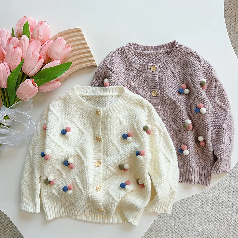 New Spring Autumn Baby Girls long sleeve Cardigan Girl\'s contrast color patchwork sweater Coat Kids loose knitwear Tops