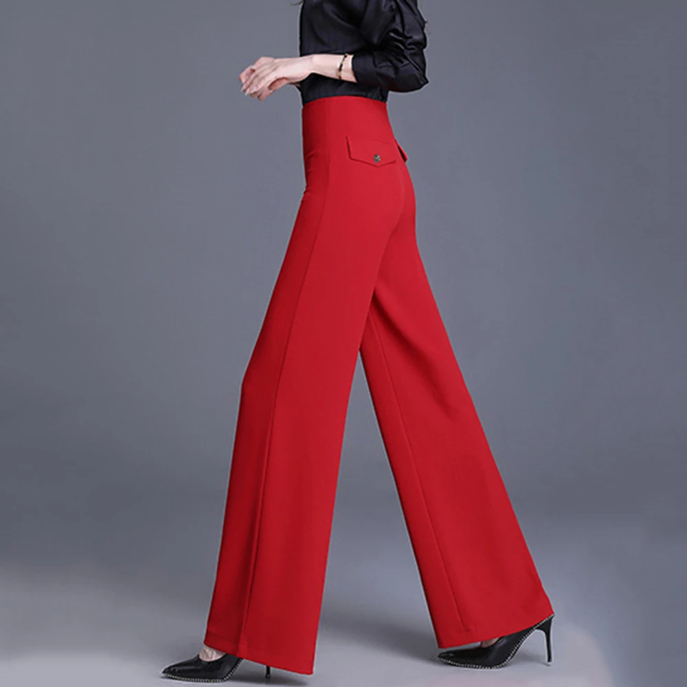 

2025 New Women's Fashion Wide Leg Pants Stretch Oversize High Waist Solid Color Elegant Beautiful White Trousers Plus Size 6XL