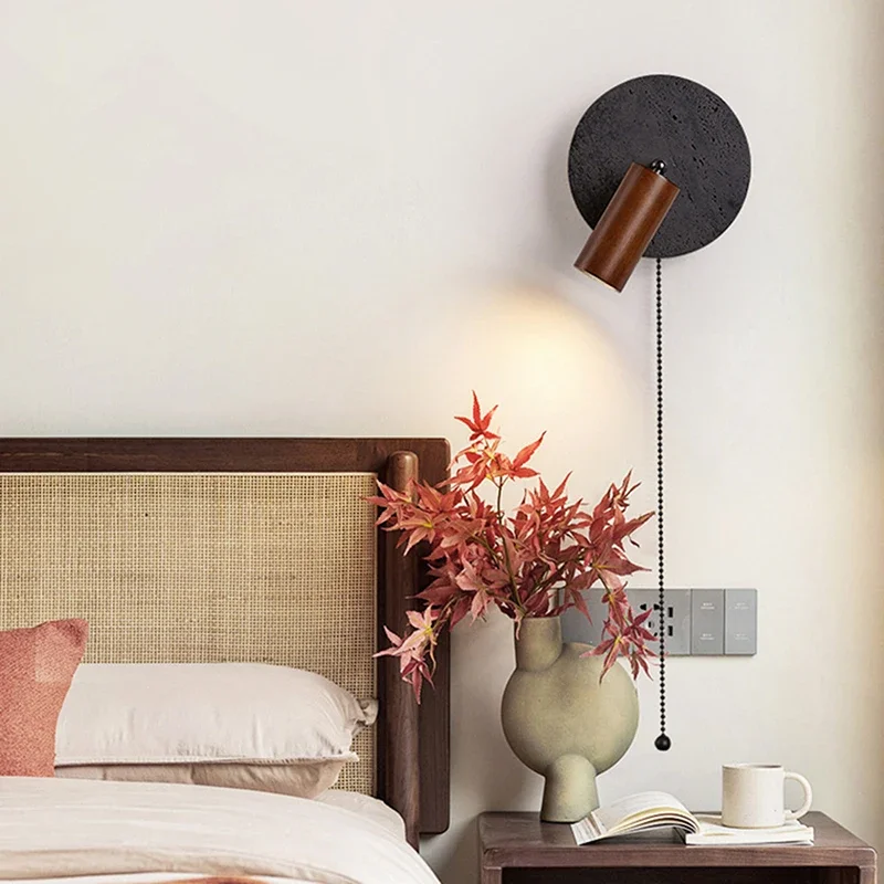 

Настенный светильник из черного травертина со светодиодной подсветкой, винтажный, в индустриальном стиле, для спальни, прикроватный, декор для дома, апликация мурале