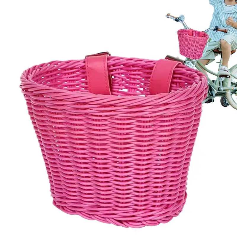 Scooter Basket Hand-Woven Retro Front Cycling Baskets Front Handlebar Rattan Basket Wicker Basket Front Cargo For Children Boys