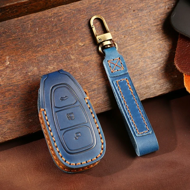 

1pc Leather Car Styling Key Remote Key Fob Case Cover Keychain For Ford Fiesta Focus 3 4 MK3 MK4 Mondeo Ecosport Kuga Focus ST